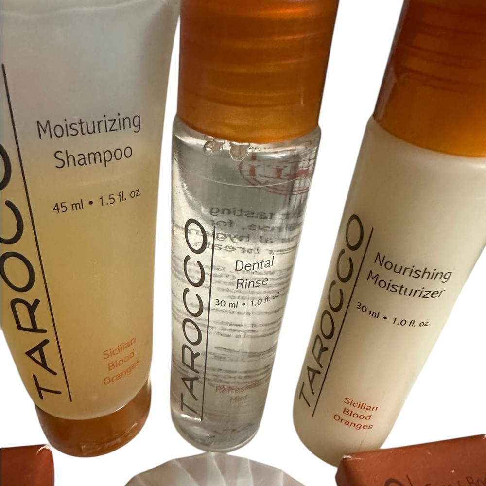 6 Piece Tarocco face & body travel Shampoo Moisturizer soaps & Dental Rinse New - Picture 3 of 5